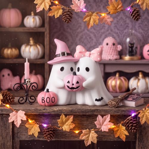 Pink Halloween Ghost Figurine - Resin Decor with Pumpkin & Witch Hat - Variation: Ghost