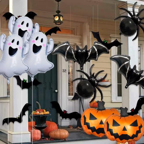 Halloween Foil Balloons Set - Boo Ghost Bat Pumpkin Spider Decorations