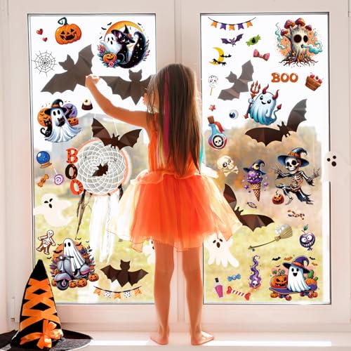 Halloween Party Decorations - 9 Sheets Ghost Bat Spider Vampire Window Clings - Halloweenr Variation