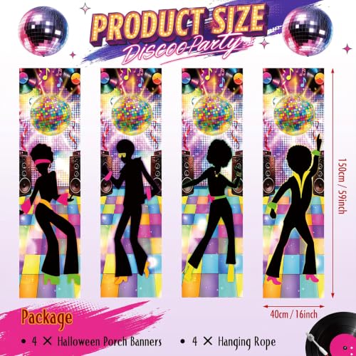 Retro Disco Door Banner Decorations - 59 x 16 in Halloween Party Decor - 4 Pack