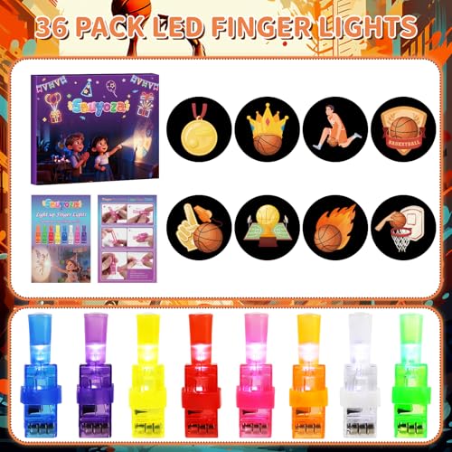 Basketball Themed LED Finger Lights - 36 Pack Glow in Dark Party Favors