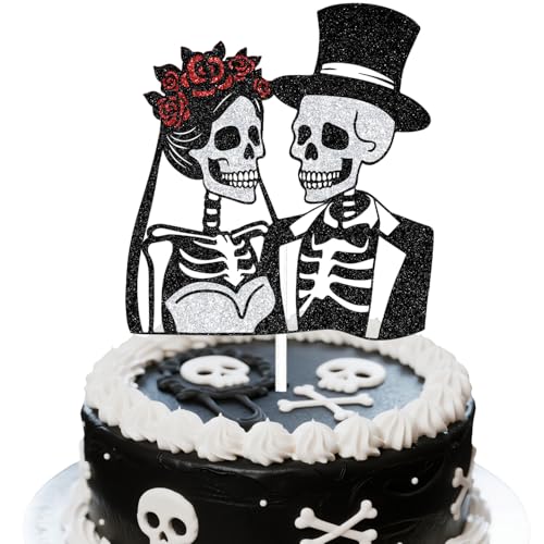 Halloween Wedding Cake Topper Glitter Black Silver Party Decor