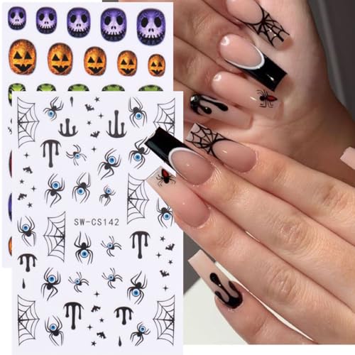 Halloween Nail Art Stickers Set - 3D Ghost Spider Web Pumpkin Skull Decorations for DIY Manicure