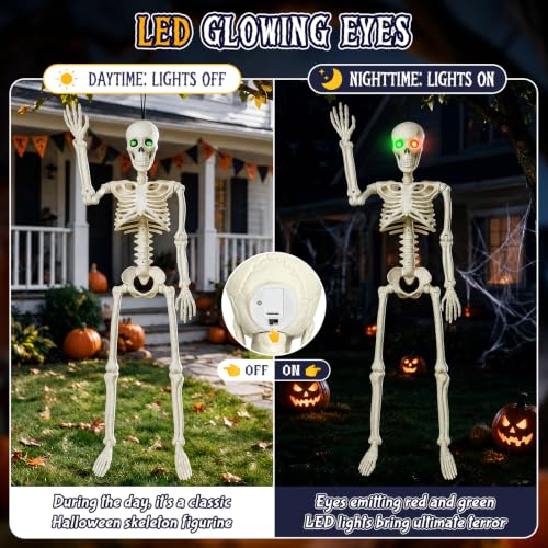 White 2 Pack 36-inch Halloween Skeleton Decorations with Luminescent Eyes — Hanging Skull Props for Indoor Decor