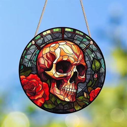 Gothic Skull Window Hanging - Stained Acrylic Wall Art for Decor & Parties