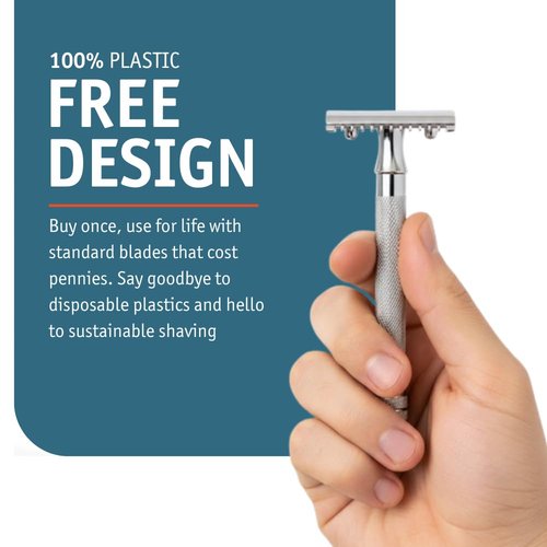 MERKUR 25C Double Edge Safety Razor in Bright Chrome with an Open Comb Design, Long Handle, Made in Germany, Plastic-Free, Three-Piece Design, and Straight Bar