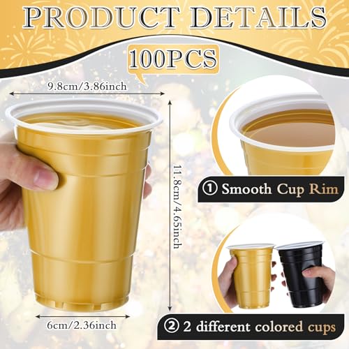 Disposable Plastic Cups 16 oz Party Set Black & Gold 100 Pcs - Variation of THIS listing