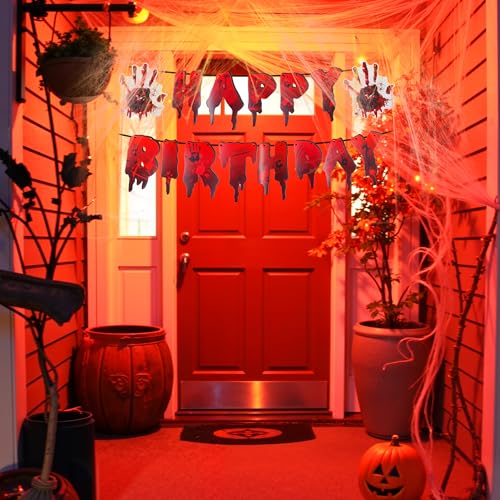 Halloween Birthday Banner Handprint Decorations - Scary Party Wall Decor