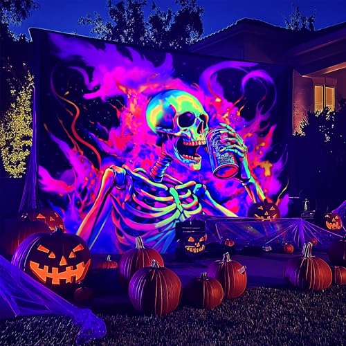 Halloween Blacklight Tapestry - UV Reactive Wall Decor 79" x 59" - Variation C