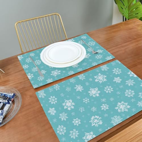 Snowflake Turquoise Placemats Set of 4 Christmas Table Mats - Aqua Winter Decor