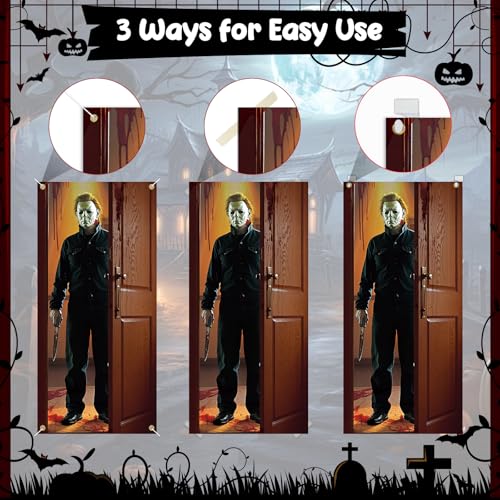 Halloween Fabric Door Cover - Spooky Wall Banner for Indoor Outdoor Party Decor 72.8x35.4 Inches
