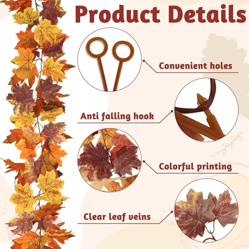 Helimoto Fall Maple Leaf Garland 4 Pack - 23.6FT Autumn Halloween Decor - Brownyellow