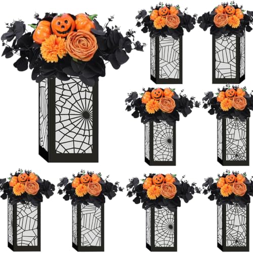 Halloween Table Centerpieces Boxes - 8 Pcs Spider Web Design, Black Variation