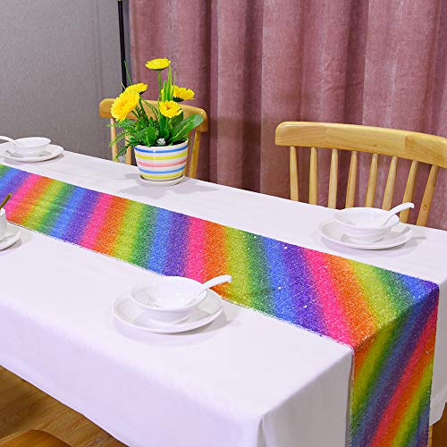 Rainbow Sequin Table Runner 12x71 Inches for Weddings Parties Holiday Decor