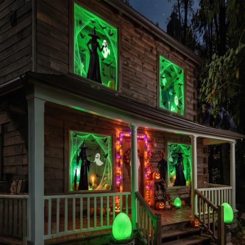 Halloween Window Clings Large Witch Silhouette Decals - Black, Spooky Decor