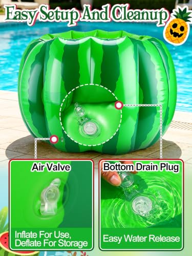 Inflatable Watermelon Cooler for Parties - 30x20 Inch Drink Cooler, Summer & Halloween Decor