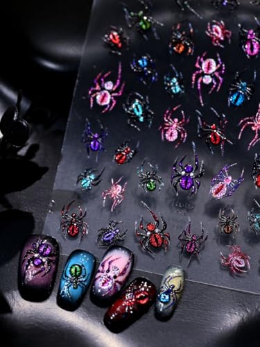 Halloween Spider Nail Stickers - 5D Embossed Cat Eye Nail Art Decals, Style-50