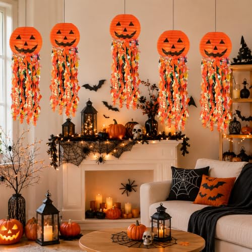 Halloween Pumpkin Paper Lanterns Set of 10 - Indoor Outdoor Festive Decor