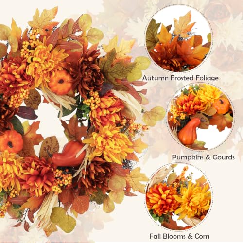 26-Inch Fall Wreath with Dahlia Pumpkin Berries - Golden Maple Variation