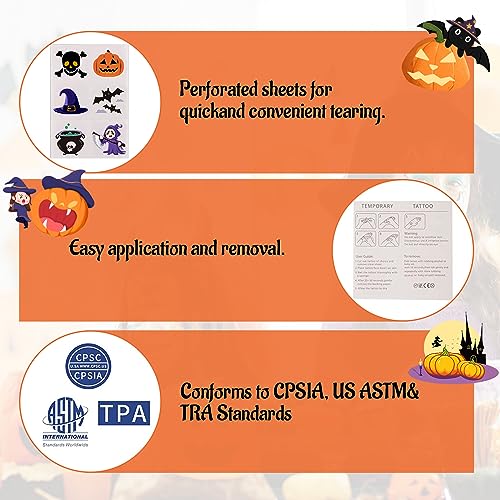 180 Pcs Halloween Temporary Tattoos Stickers Set with 60 Designs