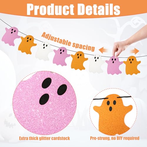 Halloween Hanging Ghost Banners with Glitter Cardstock - 2 Pack 3m Length