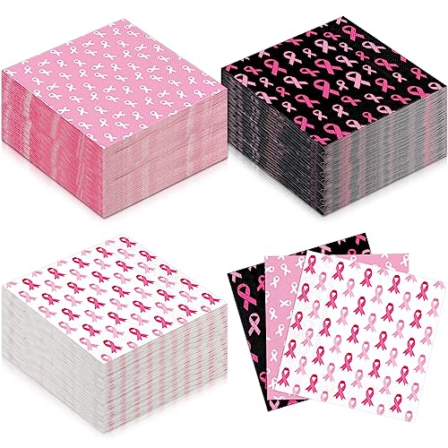 Breast Cancer Awareness Cocktail Napkins 120 Pack Pink Ribbon Design for Parties