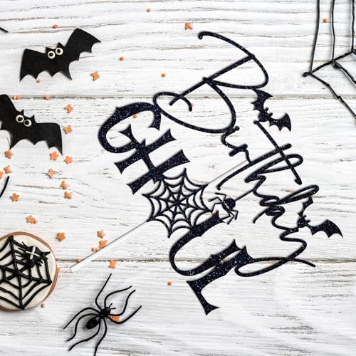 Halloween Spider Cake Topper with Glitters for Birthday and Party Decorations