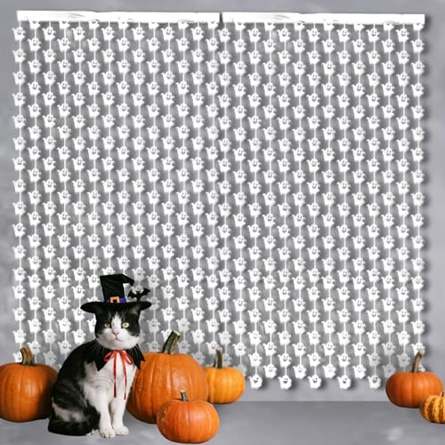 Halloween Ghost Foil Fringe Curtain Photo Backdrop 2pcs - Colorful Ghost Variation