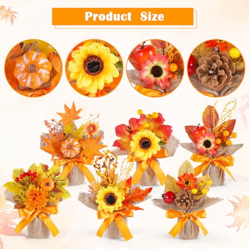 Set of 6 Fall Artificial Potted Flowers for Thanksgiving and Autumn Decor