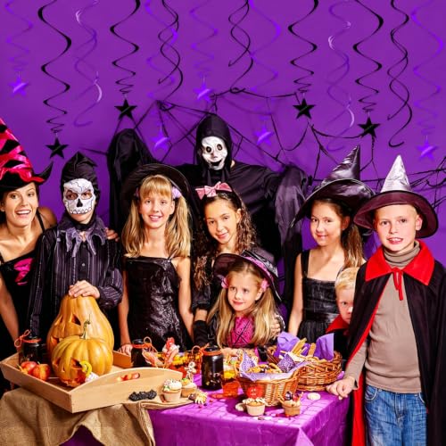 Black Purple Star Swirl Decorations - 36PCS Halloween Party Ceiling Streamers with Variation