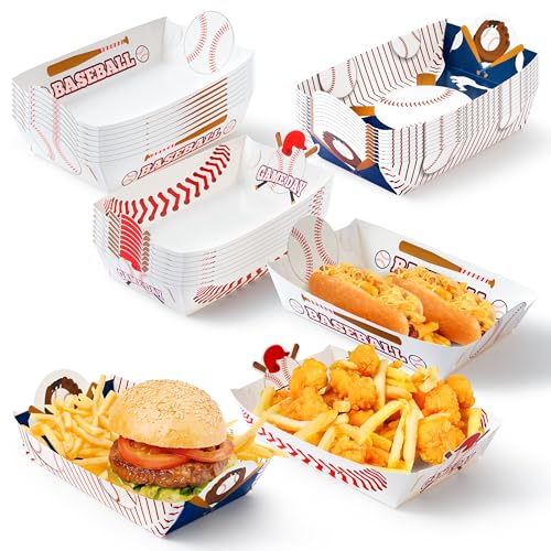Large Baseball Food Serving Trays - Disposable Party Plates, 36 Pack - Baseball Theme