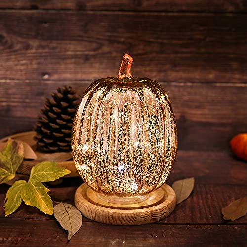Romingo Mercury Glass Pumpkin Light with Timer - Rose Gold, 7.5 Inches