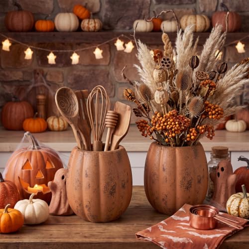 Hushee Fall Pumpkin Ceramic Utensil Holder - Minimalist Terracotta Design