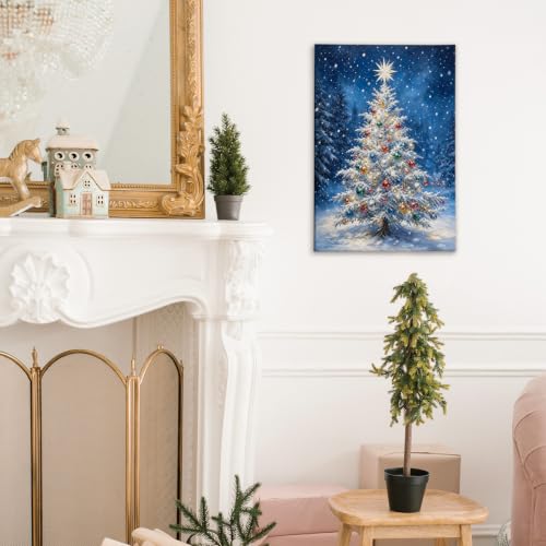Christmas Tree Wall Art Canvas Painting 11x14 Framed Holiday Decor Variation of Tree 2