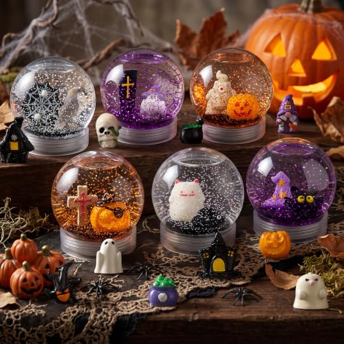 Halloween Snow Globe Craft Kit with Mini Figurines & Glitter - 12 Pack for Kids & Adults