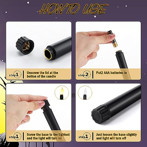Retisee 24 Pcs 13-Inch Black Flameless LED Candles with Base - Halloween Decor