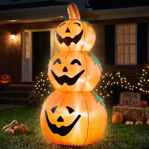 5 FT Halloween Inflatable 3-Tier Stacked Pumpkins Yard Decoration - Outdoor Halloween Decor