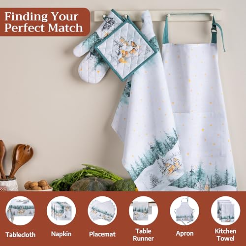 Neige De Noel Pot Holders Set - 8x8 Inch Cotton Holiday Kitchen Accessories - Pack of 2