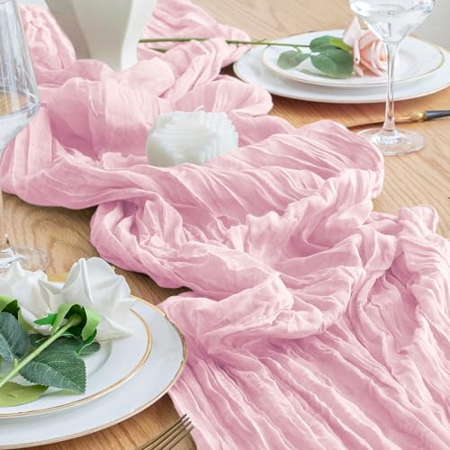 12-Pack Blushing Pink Cheesecloth Table Runners - 10FT Boho Rustic Linen