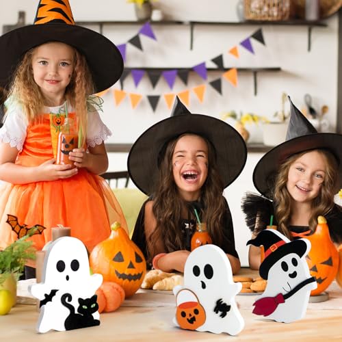 Halloween Ghost Decorations Set - Wooden Tiered Tray Indoor Home Decor