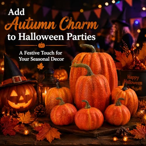 7Pcs Artificial Foam Pumpkins Set Fall Harvest Halloween Decor - Realistic Look