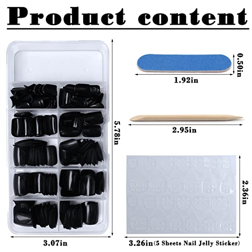 Black Short Square Press On Nails Kit - 240PCS Fake Nails with Adhesive & Tools