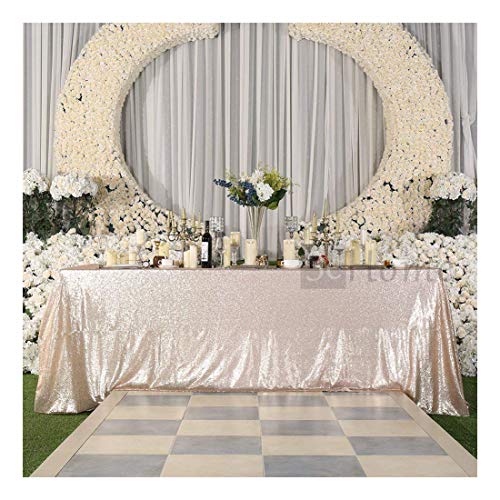 Champagne Sequin Rectangular Tablecloth 90x156 Inch for Wedding Party Holiday