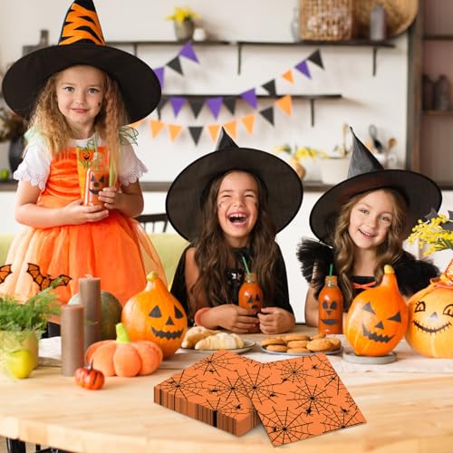 Halloween Spider Web Paper Napkins - 40 Pack, 13x13 Inches, Spooky Table Decor