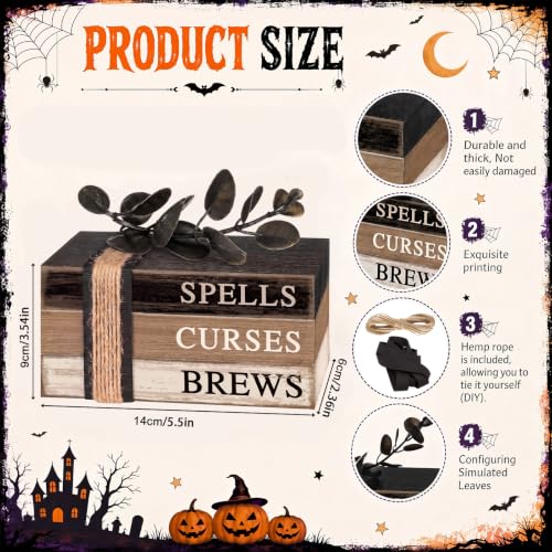 Eucalyptus Leaf Halloween Table Decorations Set - Rustic Mini Book Stacks & Natural Decor