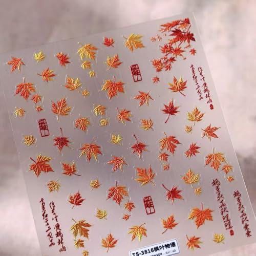 Fall Maple Leaf Nail Stickers - Autumn 5D Embossed Decals for Nails - Color06