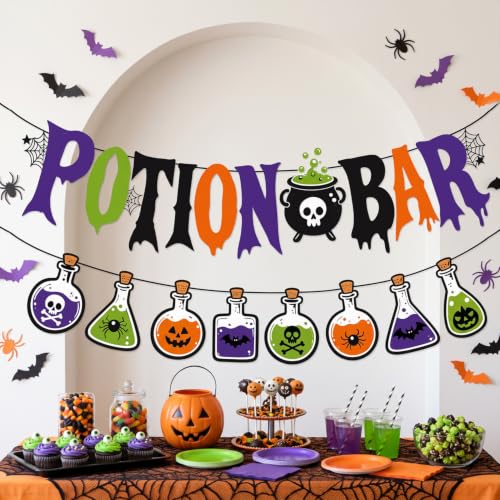 Halloween Potion Bar Banner & Bottle Garland Party Decorations - 2 Pieces