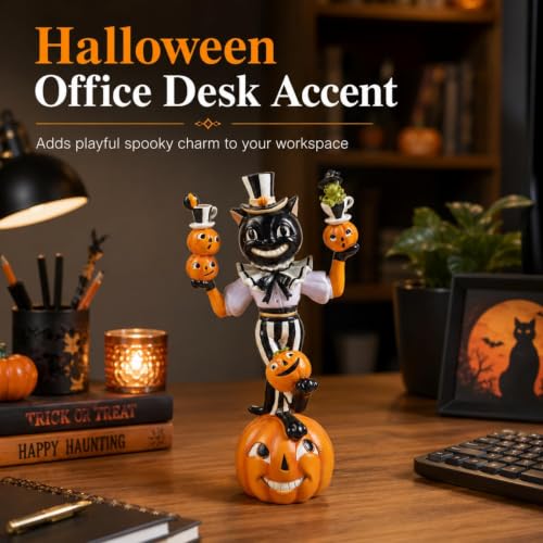 Black Cat Pumpkin Figurine for Halloween Decor - Bechivie Cute Resin Home Accent