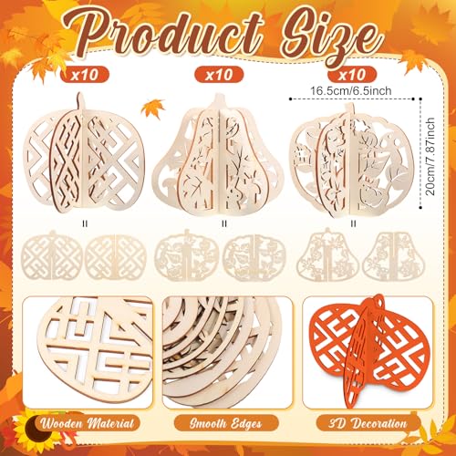 Hollow Wooden Pumpkin Craft Kit - 60 Pieces, 7.9 Inch Fall Decor