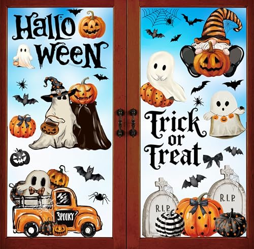 Halloween Ghost Pumpkins Window Clings - Double-Sided Reusable Halloween Decals